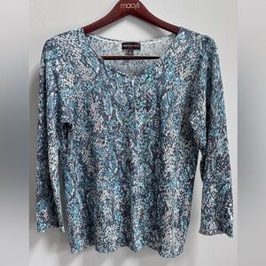 dana buchman blue grey animal print sequined cardigan size L